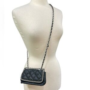 Steve Madden Quilted Chain Strap CrossbodyBag Black Silver Small